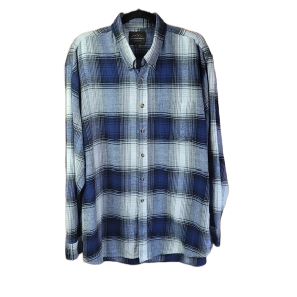 Mountain Ridge Long Sleeve Button Down Light Flannel Navy Blue Plaid Shirt 2XL - Picture 1 of 7